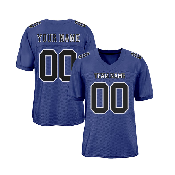 Custom Royal Black-White Mesh Classic Style Authentic Sports Football Jersey