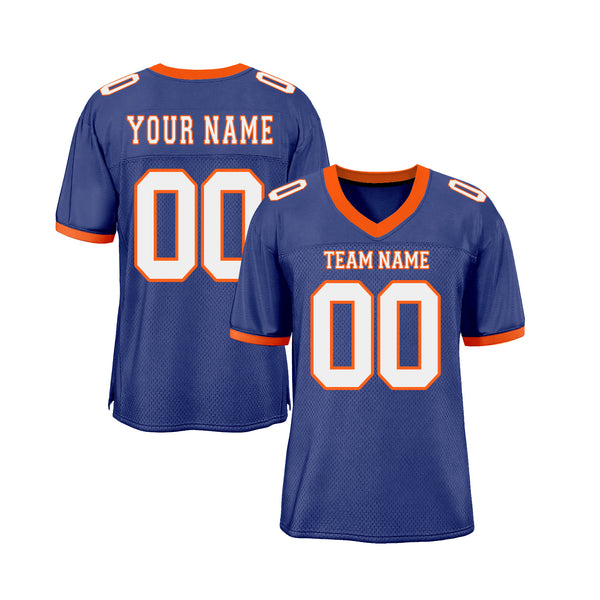 Custom Royal White-Orange Mesh Classic Style Authentic Sports Football Jersey