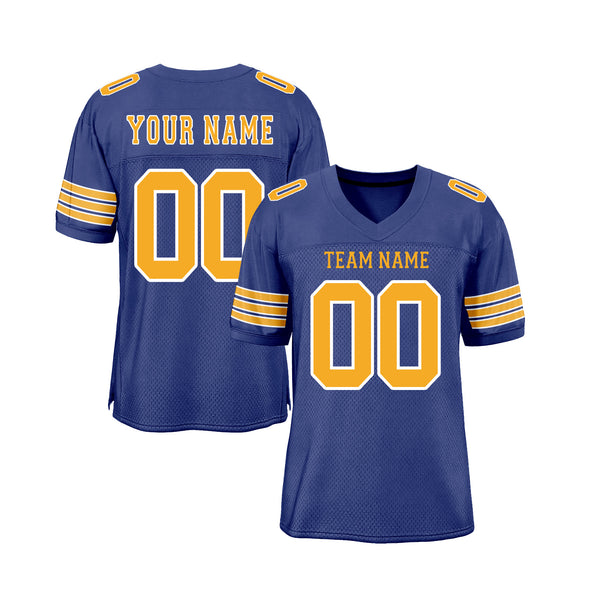Custom Royal Gold-White Mesh Classic Style Authentic Sports Football Jersey