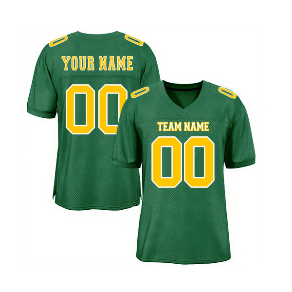 Custom Kelly Green Gold-White Mesh Classic Style Authentic Sports Football Jersey