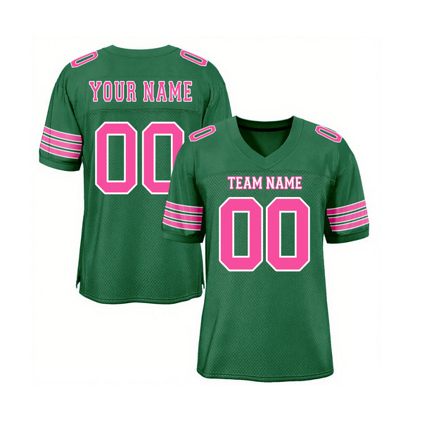 Custom Kelly Green Pink-White Mesh Classic Style Authentic Sports Football Jersey