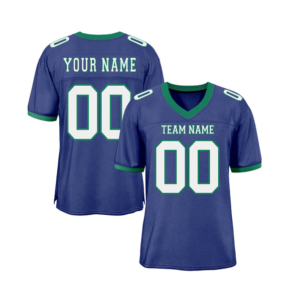 Custom Royal White-Kelly Green Mesh Classic Style Authentic Sports Football Jersey