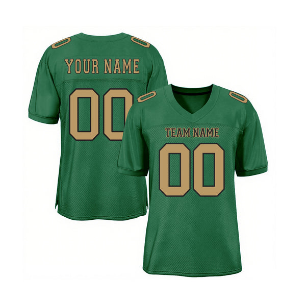 Custom Kelly Green Old Gold-Black Mesh Classic Style Authentic Sports Football Jersey