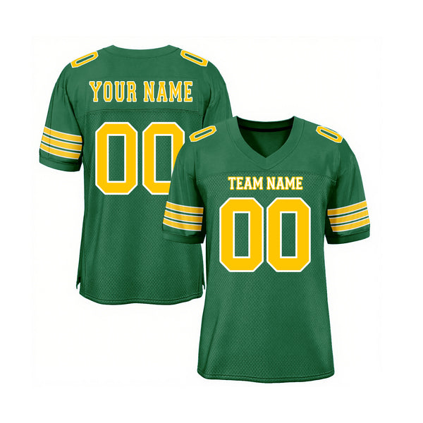 Custom Kelly Green Gold-White Mesh Classic Style Authentic Sports Football Jersey