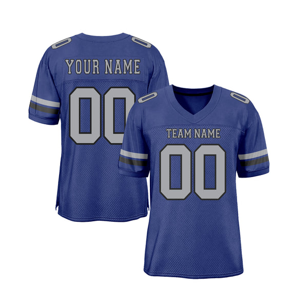 Custom Royal Gray-Black Mesh Classic Style Authentic Sports Football Jersey