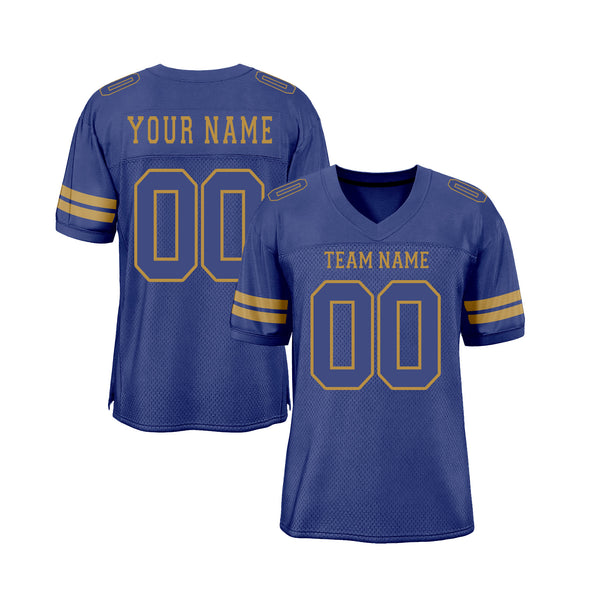 Custom Royal Royal-Old Gold Mesh Classic Style Authentic Sports Football Jersey
