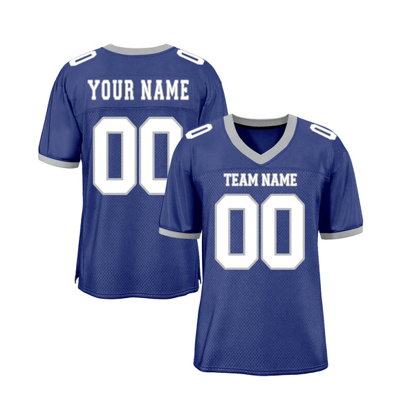 Custom Royal White-Gray Mesh Classic Style Authentic Sports Football Jersey
