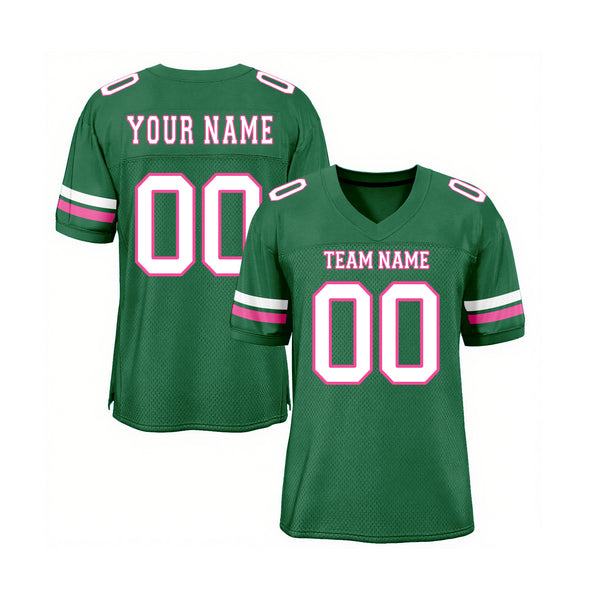Custom Kelly Green White-Pink Mesh Classic-Style Sports Football Jersey