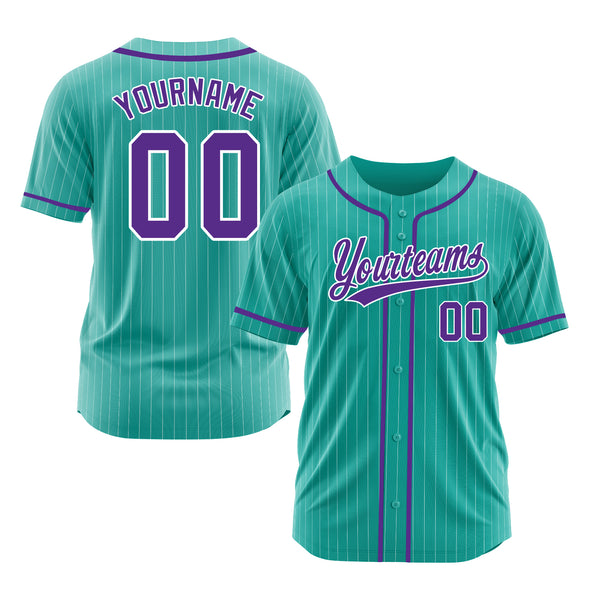 Custom Aqua White Pinstripe Purple Classic Style Authentic Sports Baseball Jersey