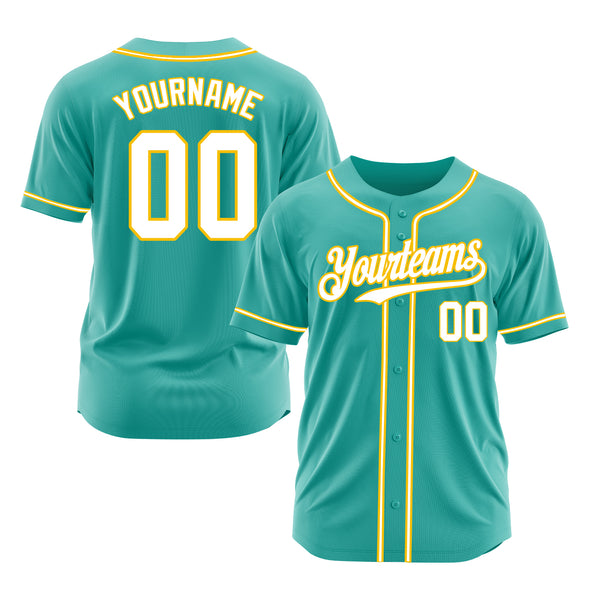 Custom Aqua White-Yellow Classic Style Authentic Sports Baseball Jersey