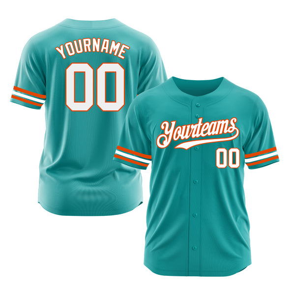 Custom Aqua White-Orange Classic Style Authentic Sports Baseball Jersey