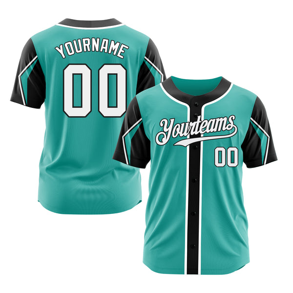 Custom Aqua White-Black 3 Colors Arm Shapes Classic Style Authentic Sports Baseball Jersey