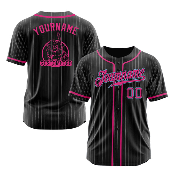 Custom Black White Pinstripe Pink-Light Blue Classic Style Authentic Sports Baseball Jersey
