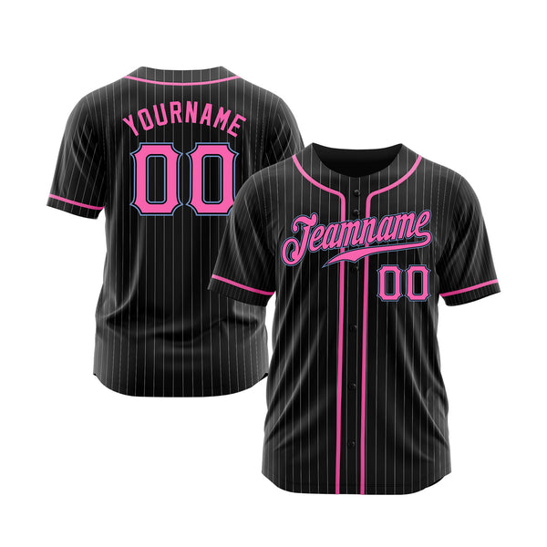 Custom Black White Pinstripe Pink-Light Blue Classic Style Authentic Sports Baseball Jersey