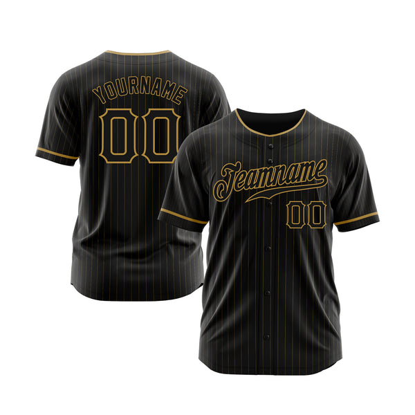 Custom Black Old Gold Pinstripe Black Classic Style Authentic Sports Baseball Jersey