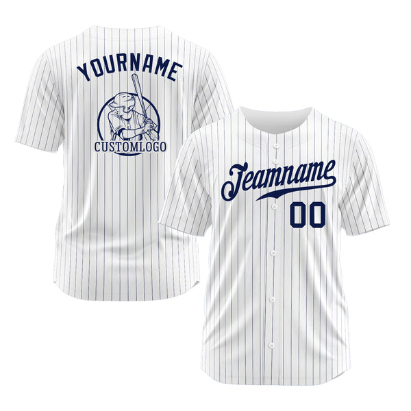 Custom White Navy Pinstripe Navy Classic Style Authentic Sports Baseball Jersey
